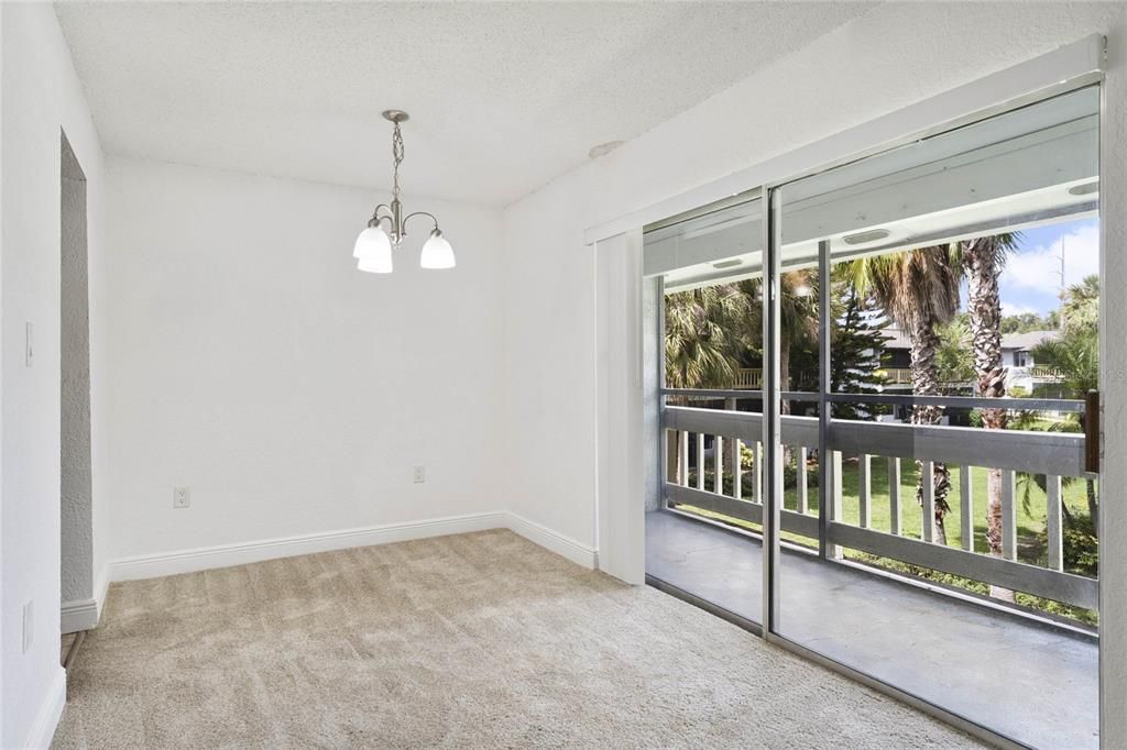 Dining space with patio view