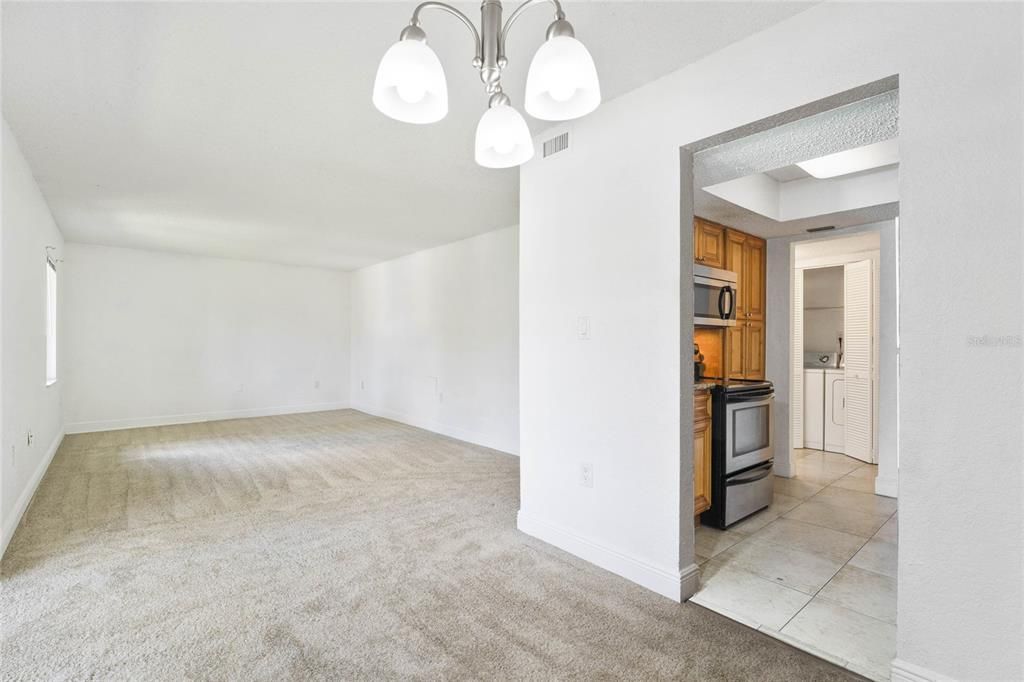 Spacious dual living space with view of the Kitchen