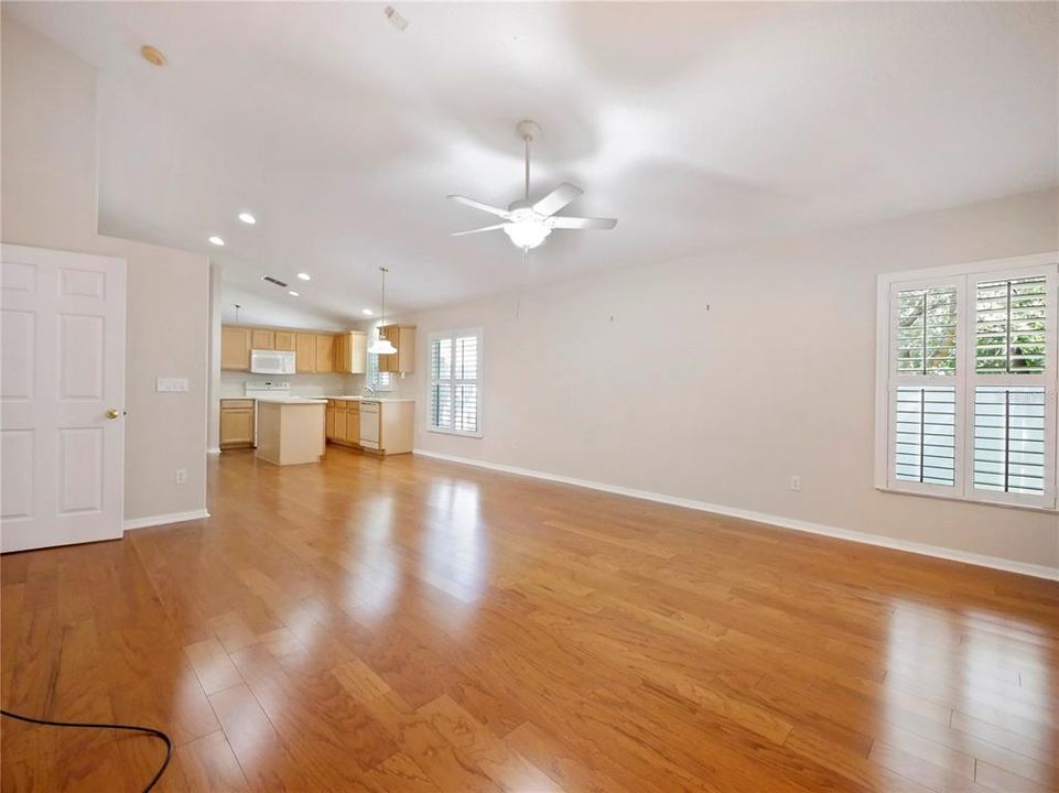 Living Room, hardwood flooring, from Patio's French Door area.