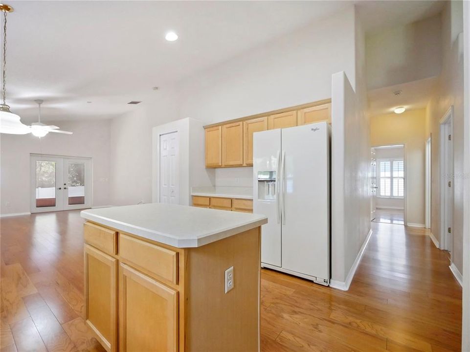 Powered Kitchen Island, Refrigerator with Ice and Water, all filtered. Water softener enhances the showers and water taste.