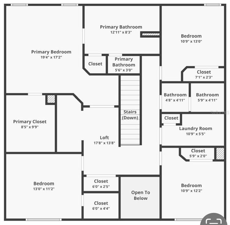 This is The floor plan for the second story of the home