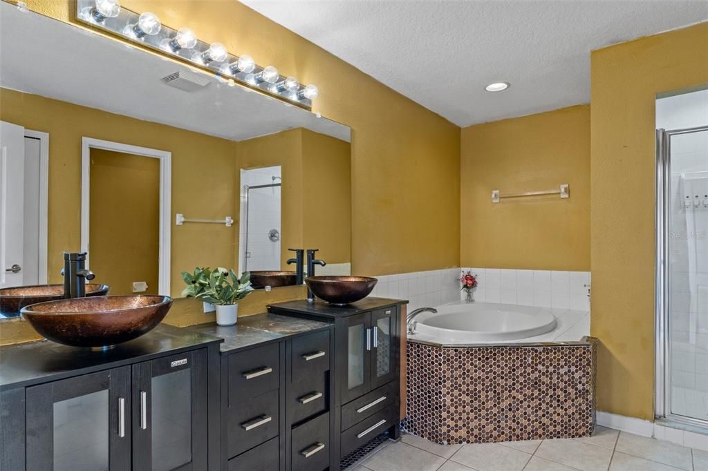 Notice the beautiful bowl sinks in the master bathroom