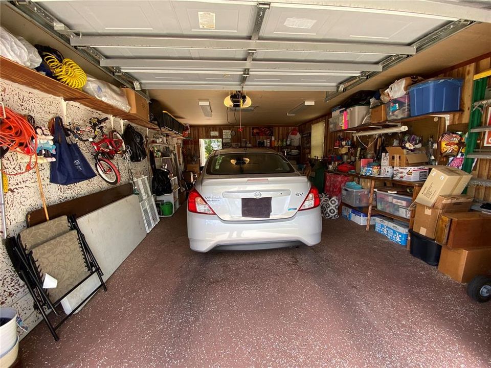 Garage with tons of extra storage space.