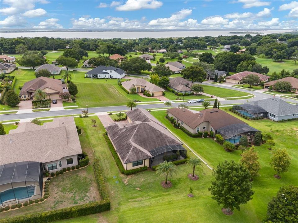 Aerial view of the back of the house plus view of Lake Griffin.