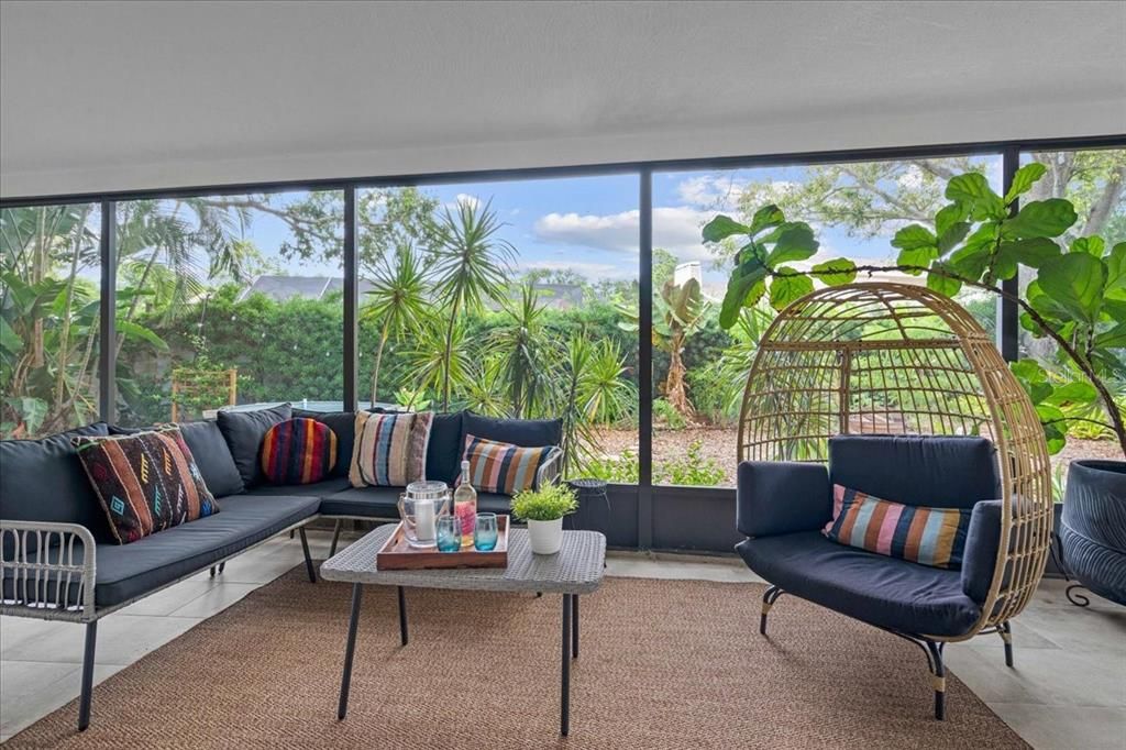 Relax with views of the natural garden.