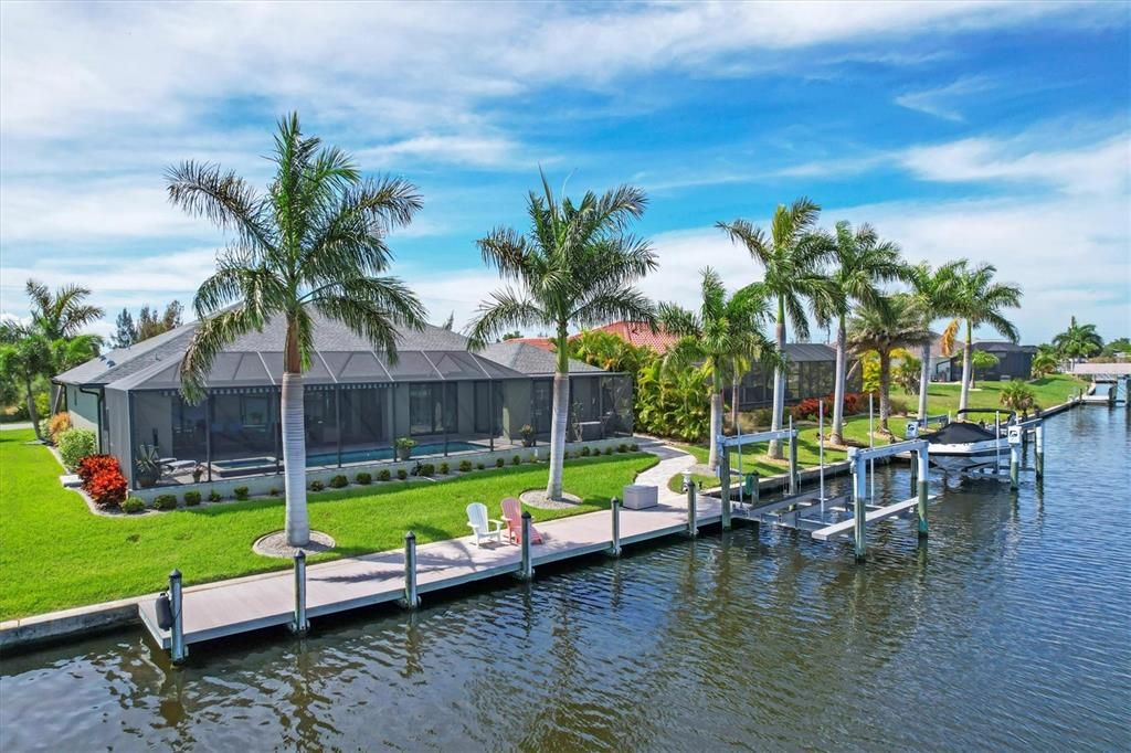 Aerial view of composite dock and boat lift