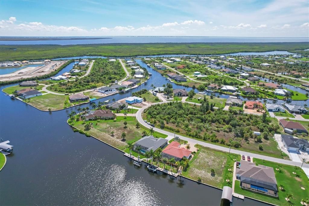 Aerial view of seawall composite dock and boat lift