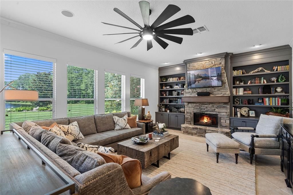 Family Room with custom fireplace wall