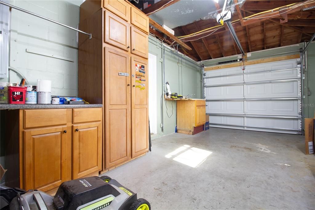 Garage with cabinets