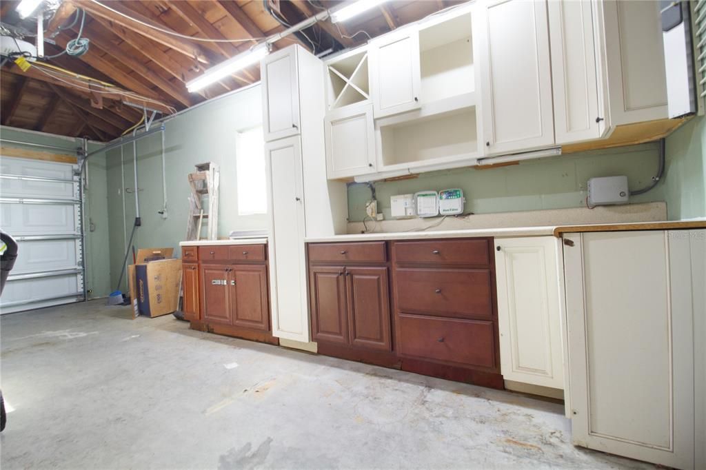 Garage with cabinets