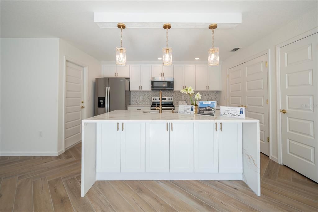 View of kitchen from dining room