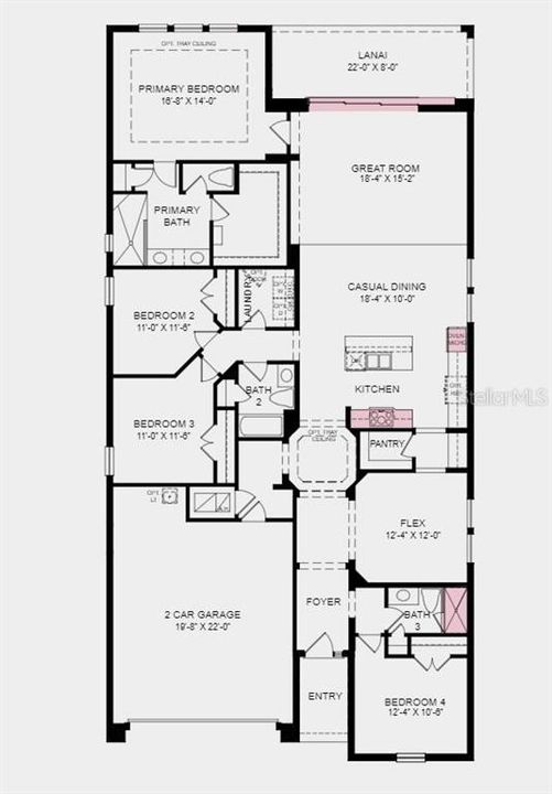 Structural options added:  Gourmet kitchen, pocket sliding door, shower at bath 3, and tray ceiling package.