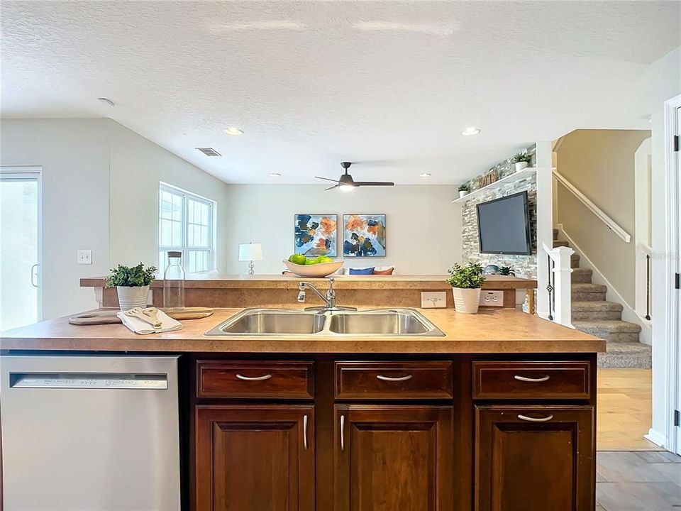 Kitchen Island overlooking the Living Room