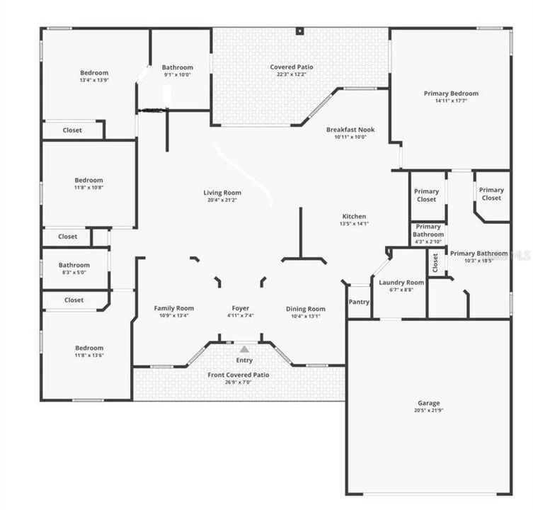 Floor Plan- showing 4th bedroom with direct access to the 3rd bathroom and separate entry to the home.  Perfect In Law Suite