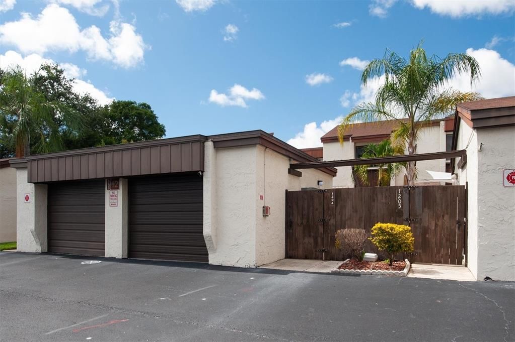 Garage and gated courtyard entries