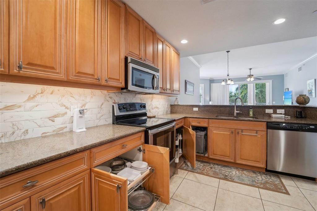 Kitchen has upgraded drawers for added convenience