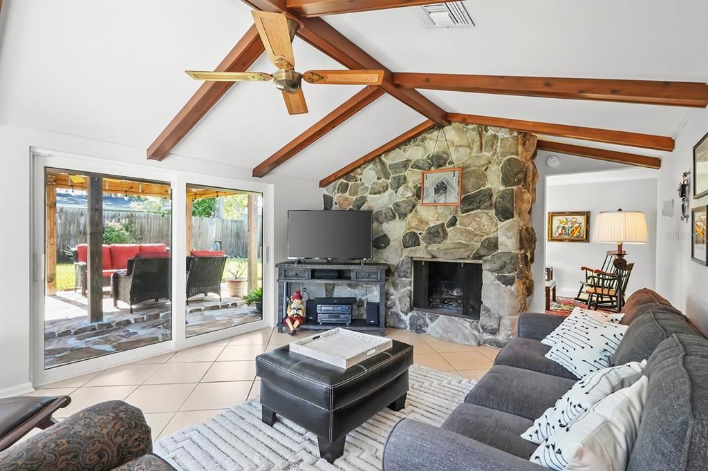 Family Room with Wood Burning Fireplace