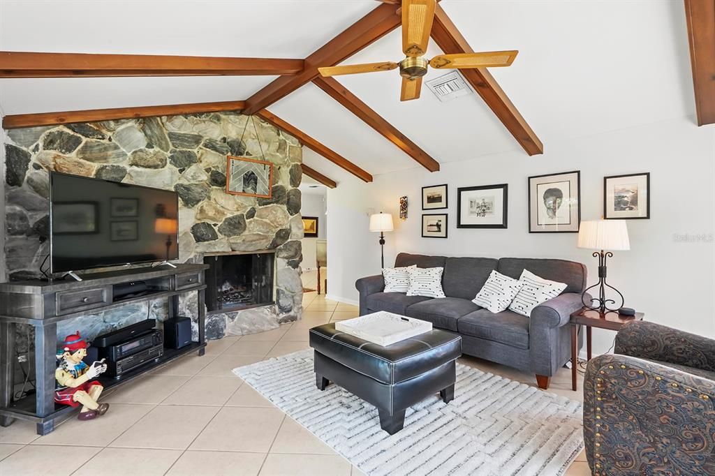 Family Room with Wood Burning Fireplace