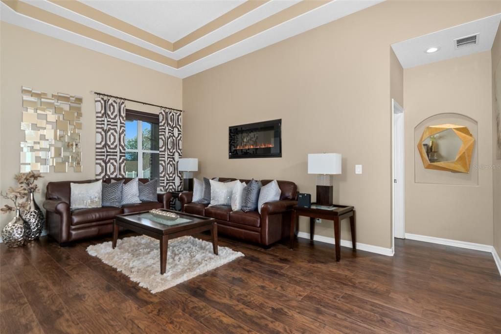 Formal Living Room with Decorative Fireplace and Laminate Flooring