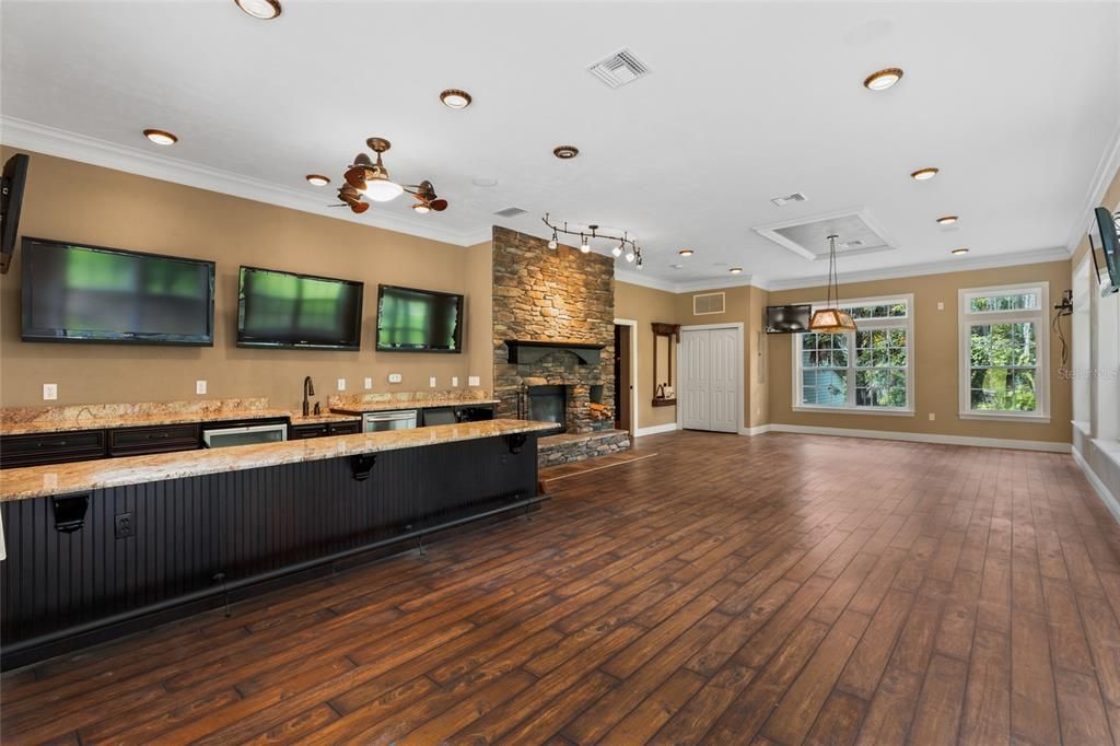 Indoor Bar with Wood Fireplace