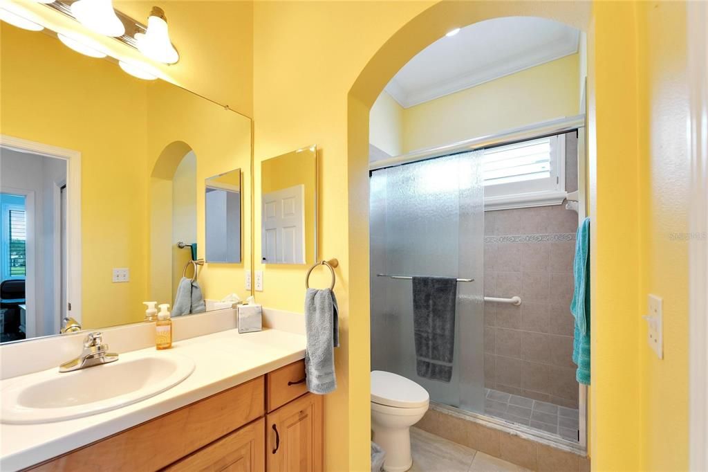 hall bath has walk in shower