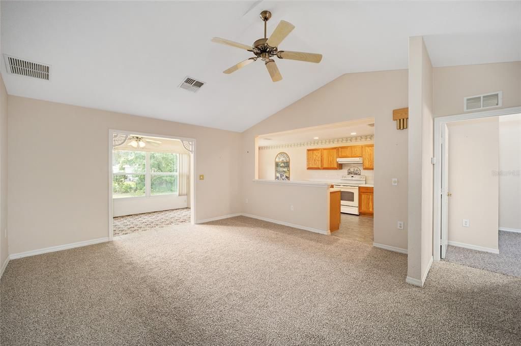 Living area opens to Kitchen