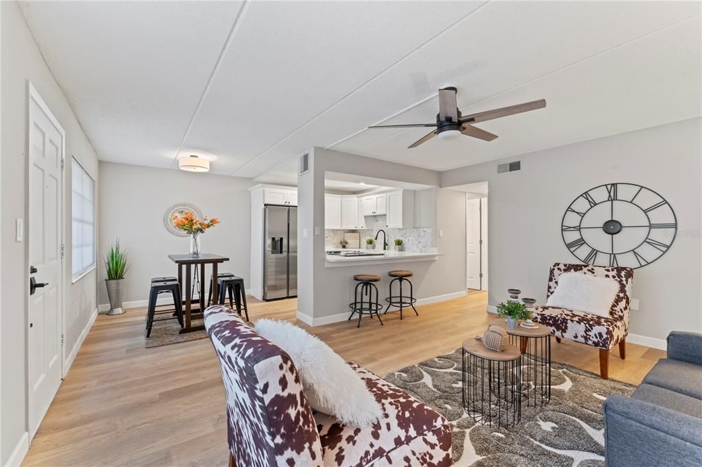 Living Room into Kitchen/Dining Area