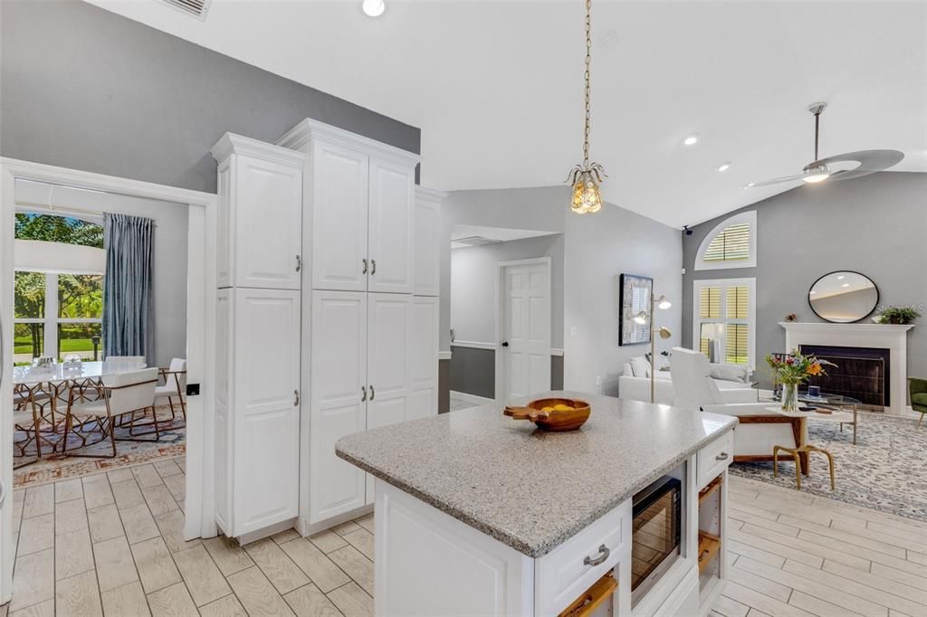 Central Island and this tall grouping of cabinets means there is a spot for everthing!