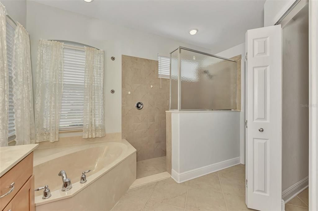 Soaking tub with walk in shower (easily accessible).