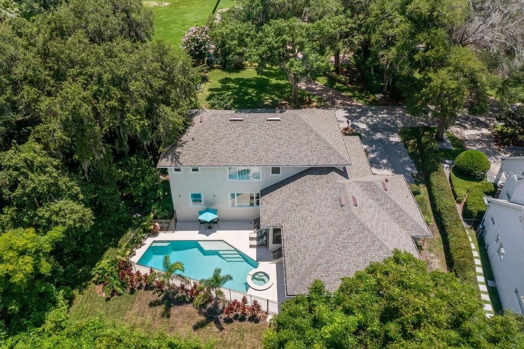 Aerial shot overlooking lake Minnehaha