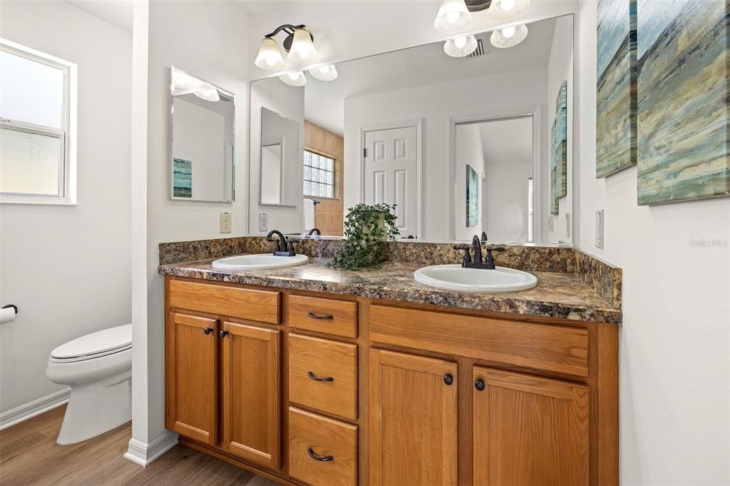 Primary bathroom with dual sinks