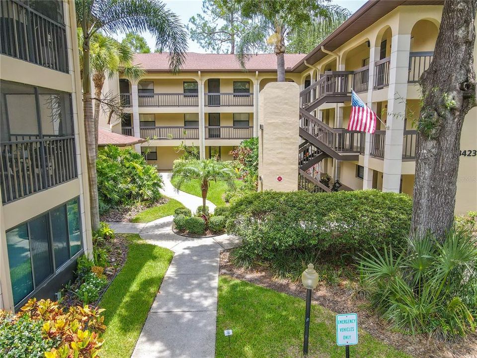 Beautifully manicured courtyard.