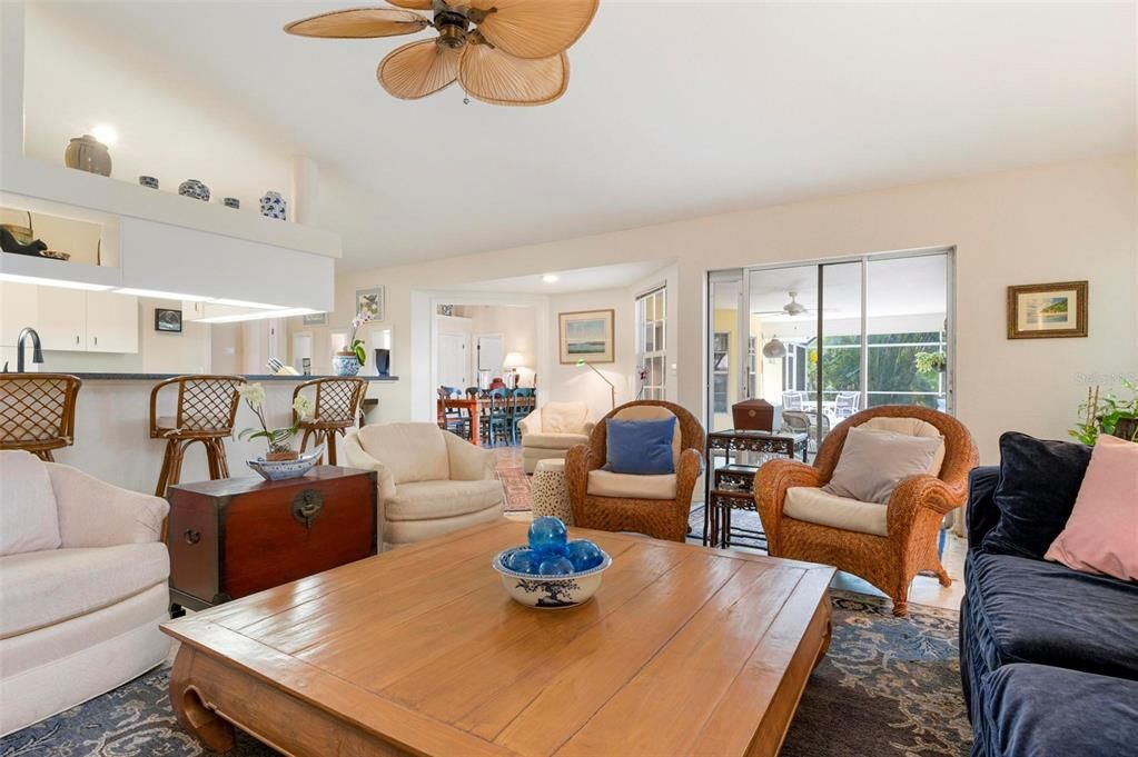 Living room, kitchen, reading nook