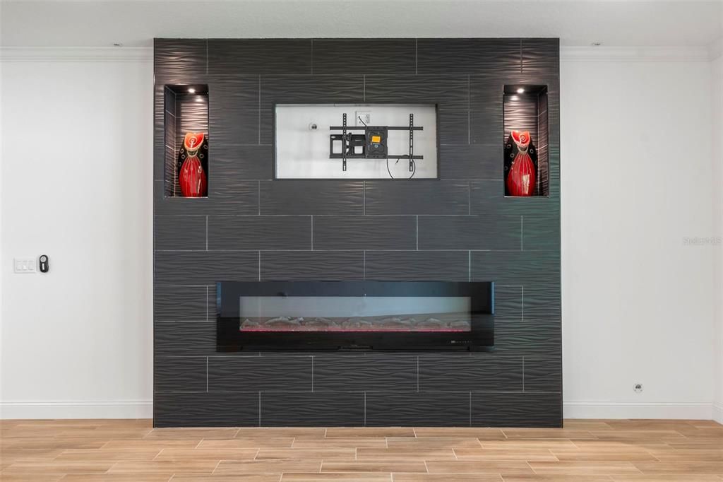 Living area with electric fireplace