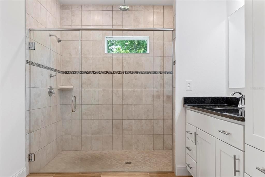 Large walk in tile shower