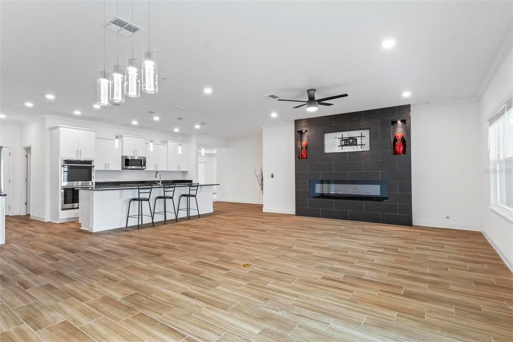 Expansive granite counter breakfast bar