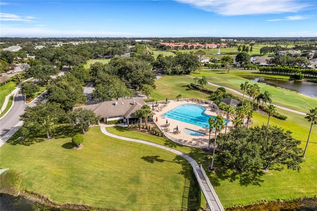 Lage pool for lap swimming, cooling off and a childs pool for the younger set.  Full locker rooms and serving area with screen enclosed eating space to enjoy time with family and friends.