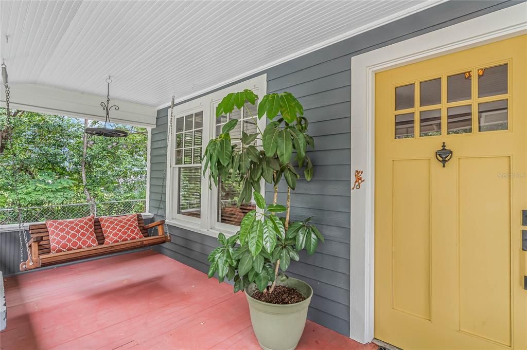 Covered front porch with sitting area