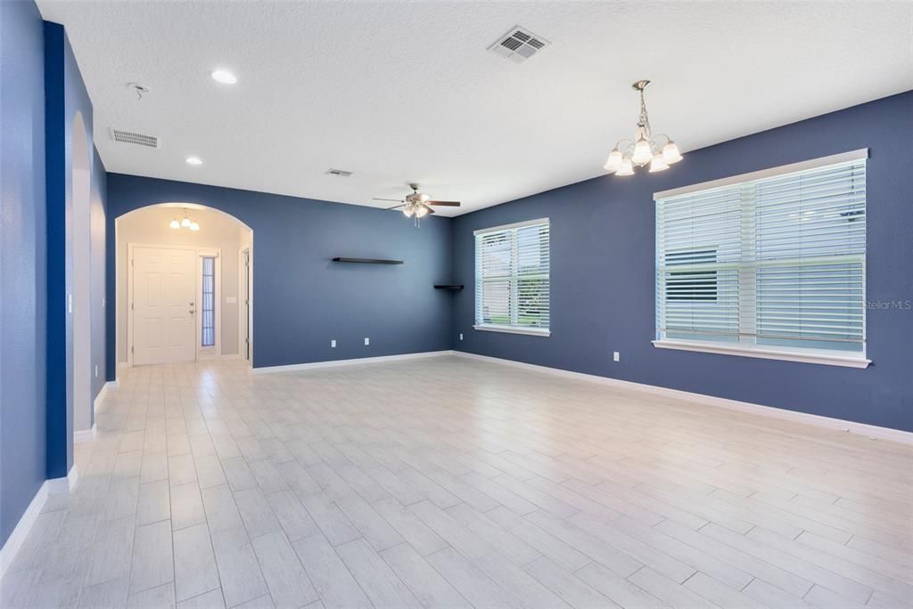 Front Entry and Great Room with Living & Dining Spaces