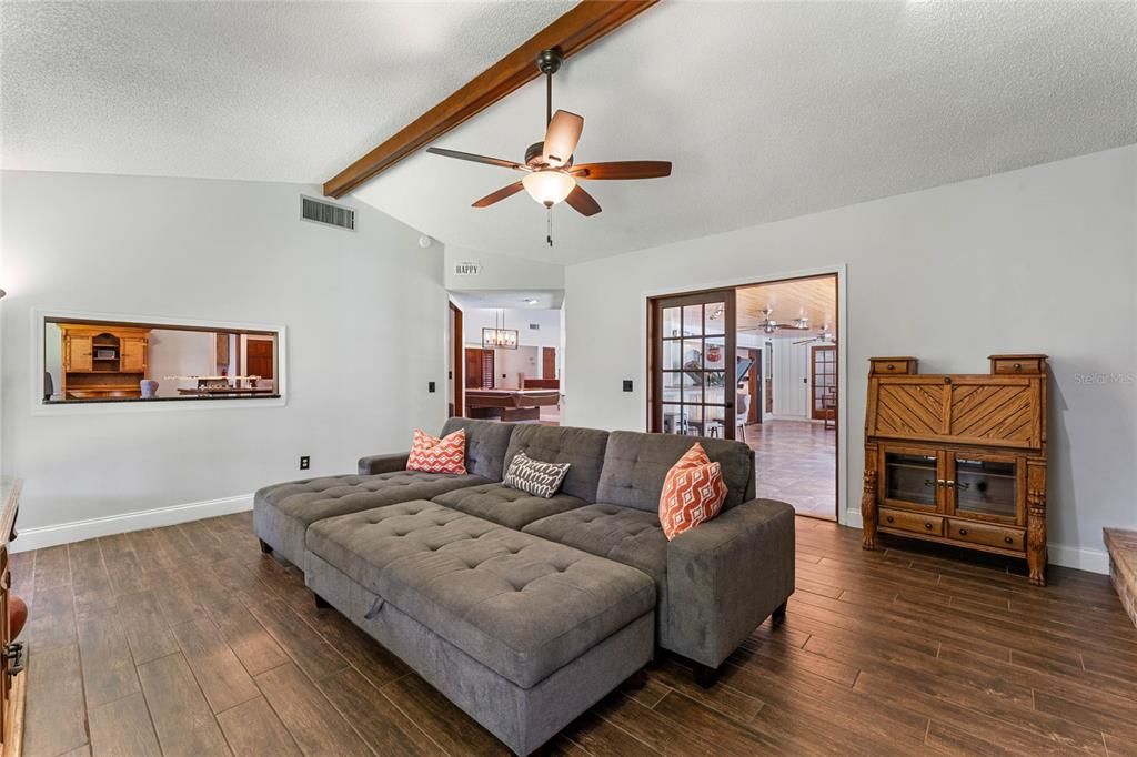 Family room with french doors to patio