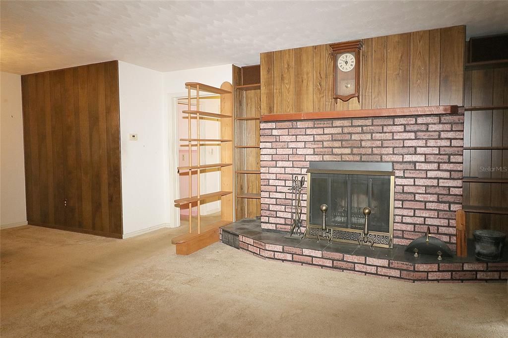 with wood burning fireplace...