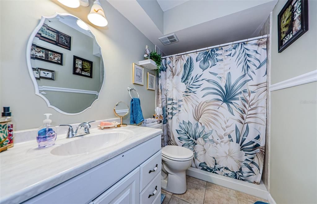 Remodeled bathroom with walk in shower