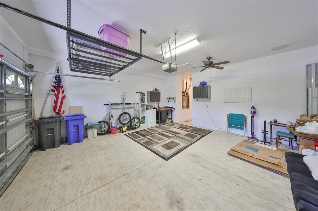 2 car Garage with Overhead Storage Rack