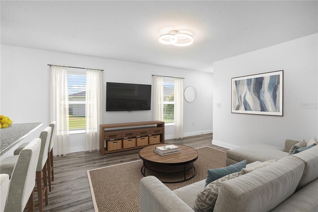 Bright and airy living room. Virtually staged picture.