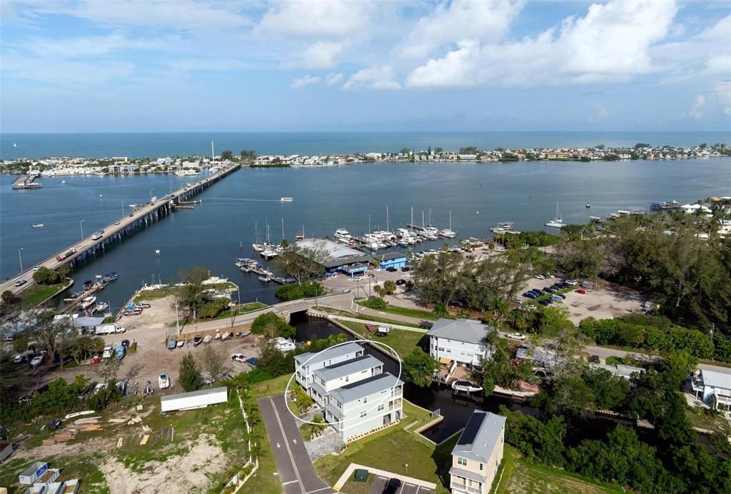 Aerial view west to the Gulf coast beaches of Anna Maria Island