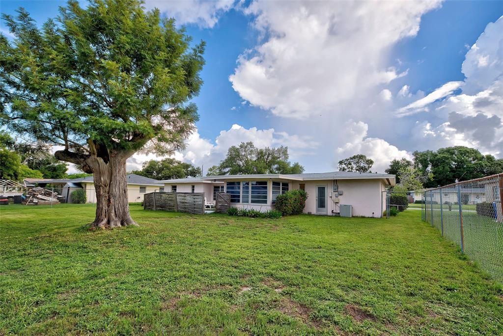 The view of the home from the large back yard.