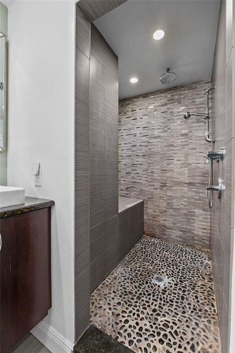 Large, tiled shower