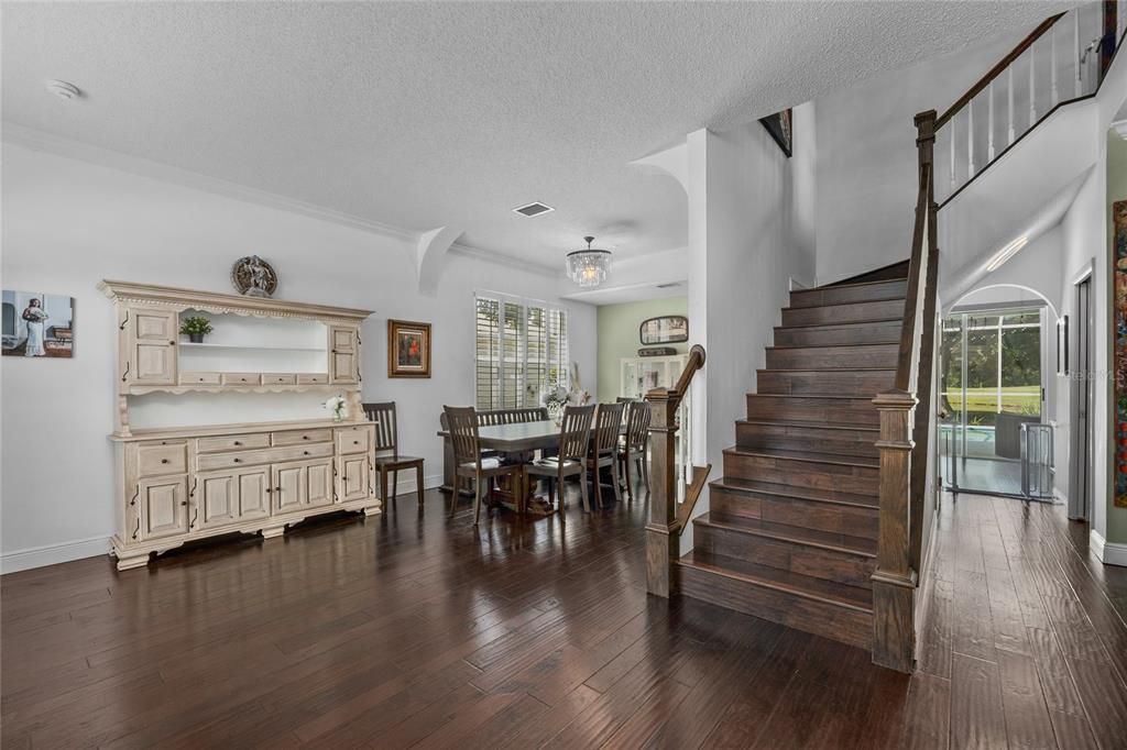 Beautiful Staircase with Globe Chandelier