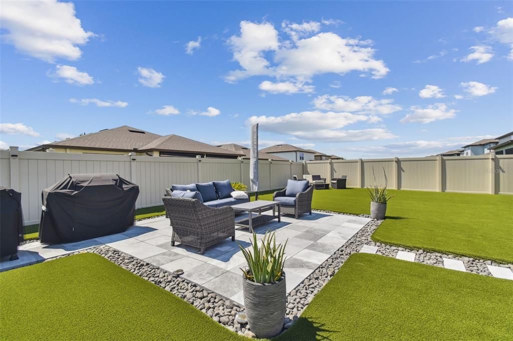 Beautiful Paver patio with all artificial grass