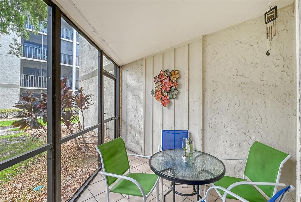 Lovely patio area looking out among the trees